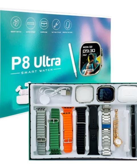 Reloj inteligente P8 ultradelgado con pantalla táctil y pantalla cuadrada de 1,4 pulgadas. Dispositivo portátil para fitness. AirPods Pro - Pencil ✏️ - 6 correas con monitor de frecuencia cardíaca.