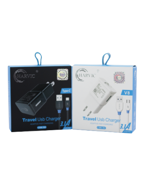 Cargador Harvic Cdr-302 Micro-usb V8 y Tipo C Blanco